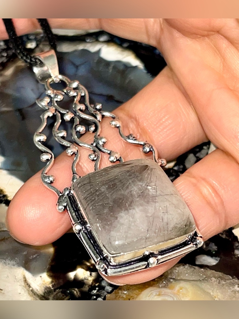 Beautiful Red Schrol Rutile Quartz Pendant 2 7/8”